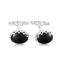 Sterling Silver 925 Cufflink Rhodium Plated Embedded With Black Agate And White CZ