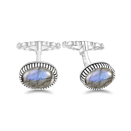 [CFL01OPL00000A255] Sterling Silver 925 Cufflink Rhodium Plated Embedded With Labrodite