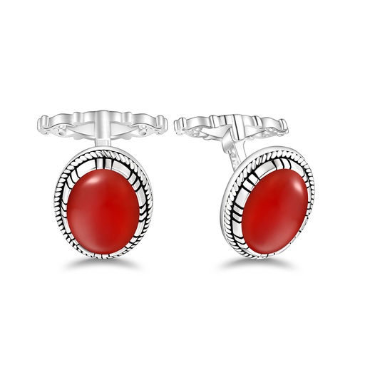 [CFL01RAG00000A260] Sterling Silver 925 Cufflink Rhodium Plated Embedded With Red Agate