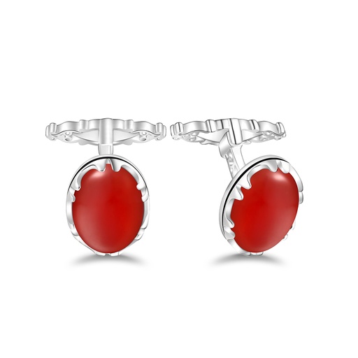 [CFL01RAG00000A264] Sterling Silver 925 Cufflink Rhodium Plated Embedded With Red Agate