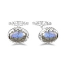 Sterling Silver 925 Cufflink Rhodium Plated Embedded With Labrodite
