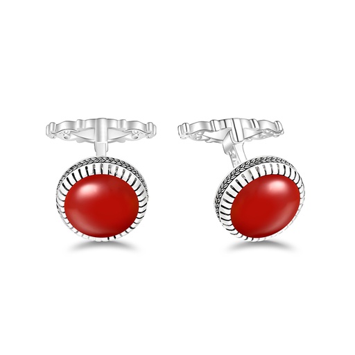 [CFL01RAG00000A278] Sterling Silver 925 Cufflink Rhodium Plated Embedded With Red Agate
