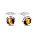Sterling Silver 925 Cufflink Rhodium Plated Embedded With Yellow Tiger Eye