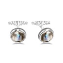 Sterling Silver 925 Cufflink Rhodium Plated Embedded With Labrodite